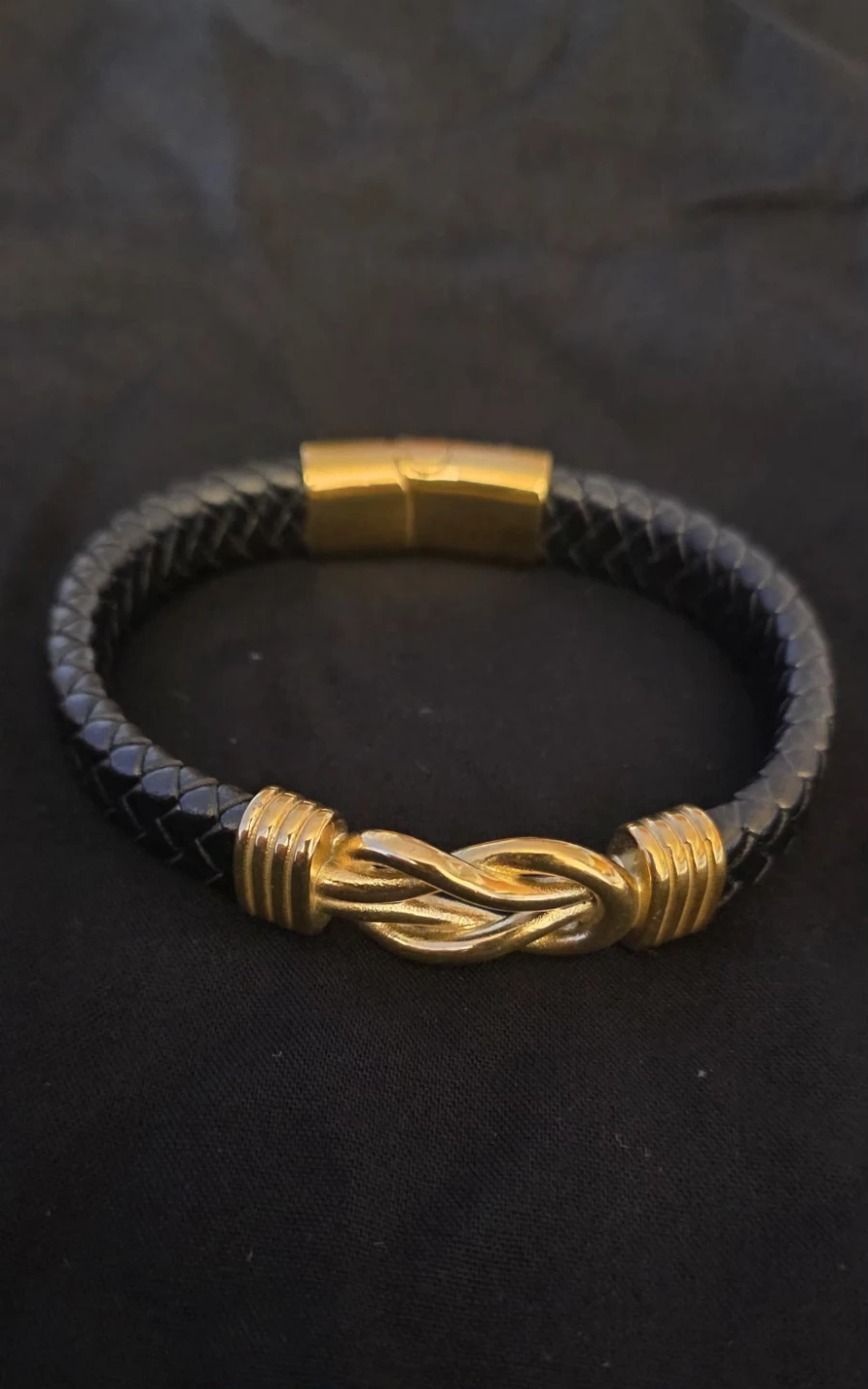 Black & Gold Braided Leather Bracelet