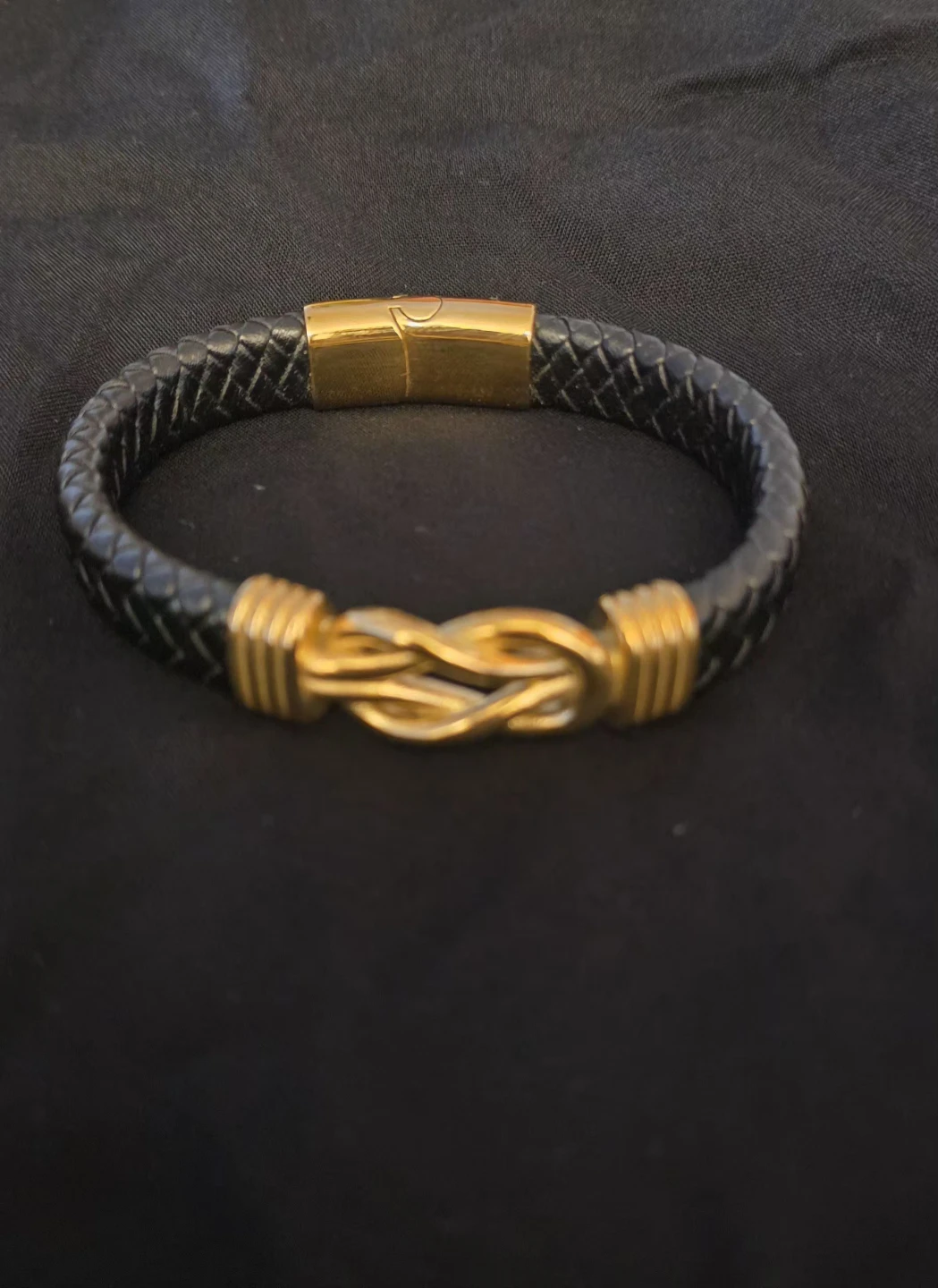 Black & Gold Braided Leather Bracelet - photo 2