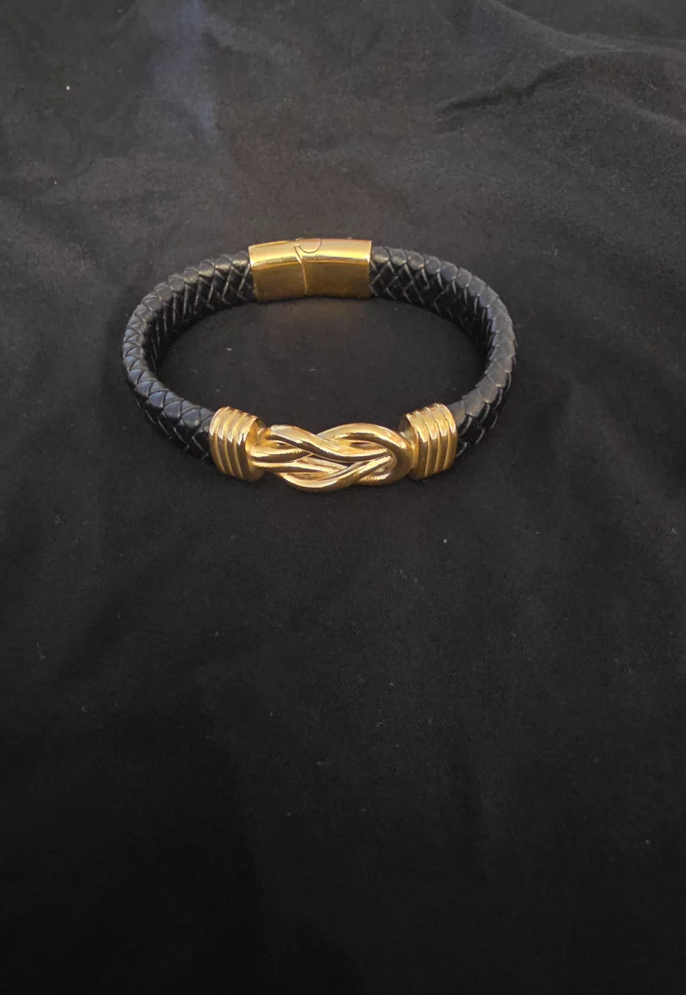 Black & Gold Braided Leather Bracelet - photo 3