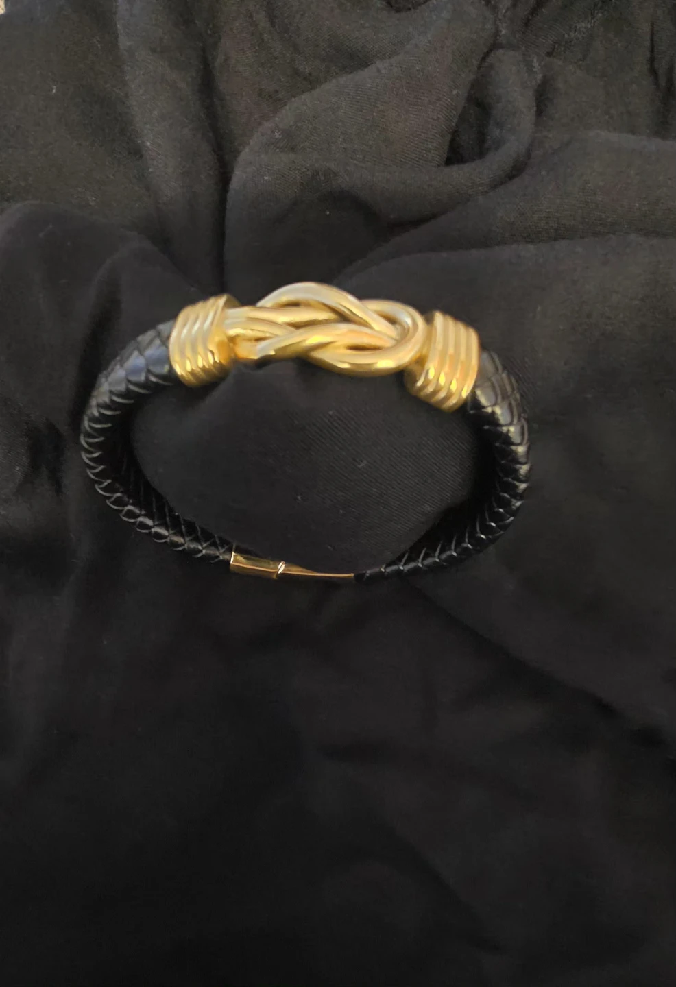 Black & Gold Braided Leather Bracelet - photo 4