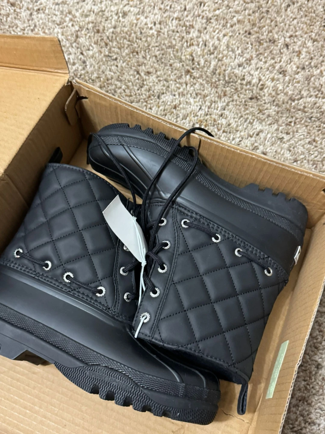 Black Quilted Duck Boots - New in Box