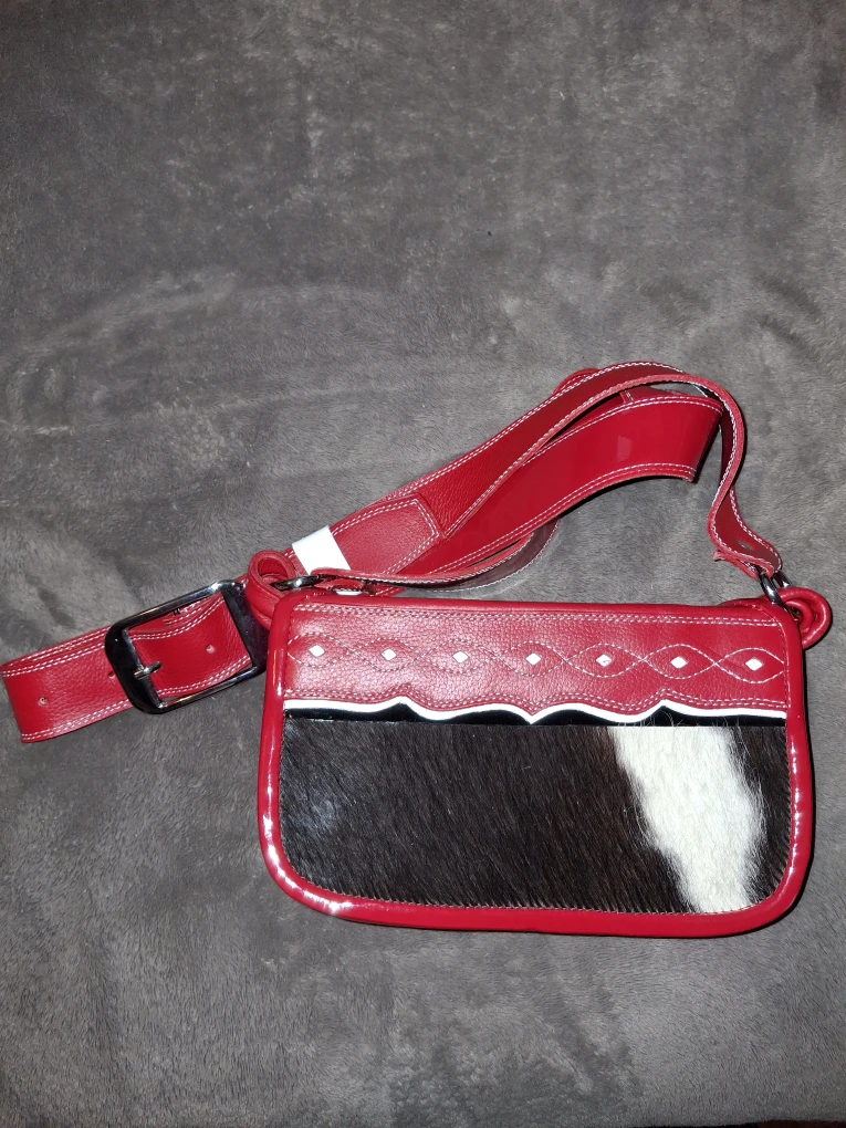 Red Leather & Cowhide Shoulder Bag
