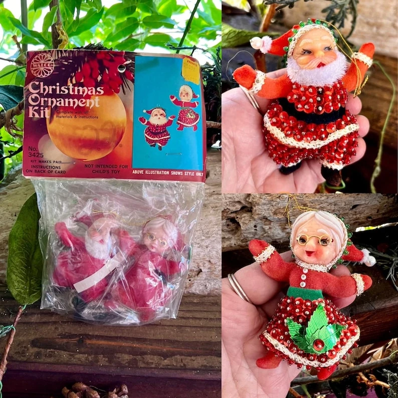Vintage Walco Christmas Ornament Kit Santa and Mrs. CLAUS