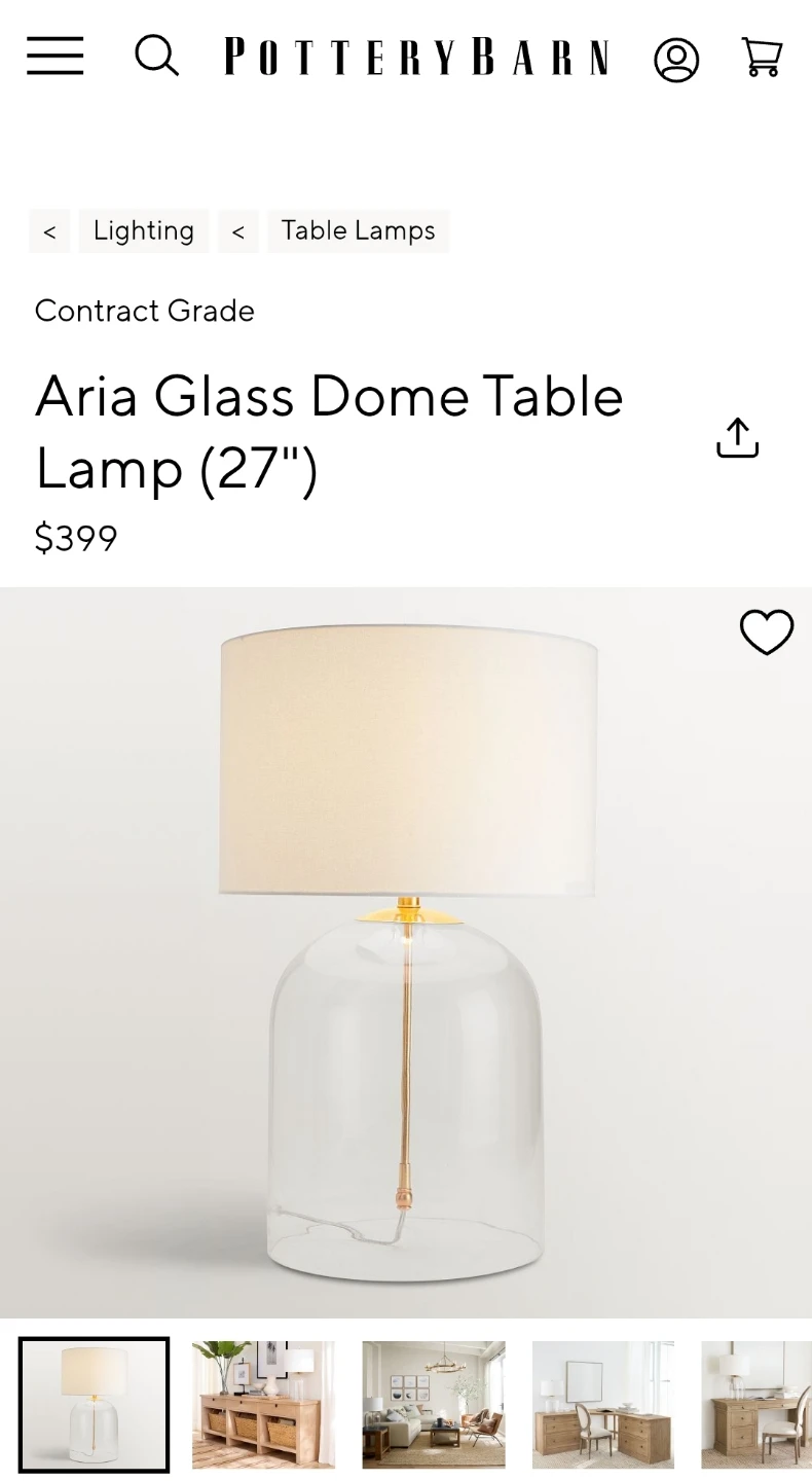 Pottery Barn Aria Glass Dome Table Lamp - NEW!!! - photo 3