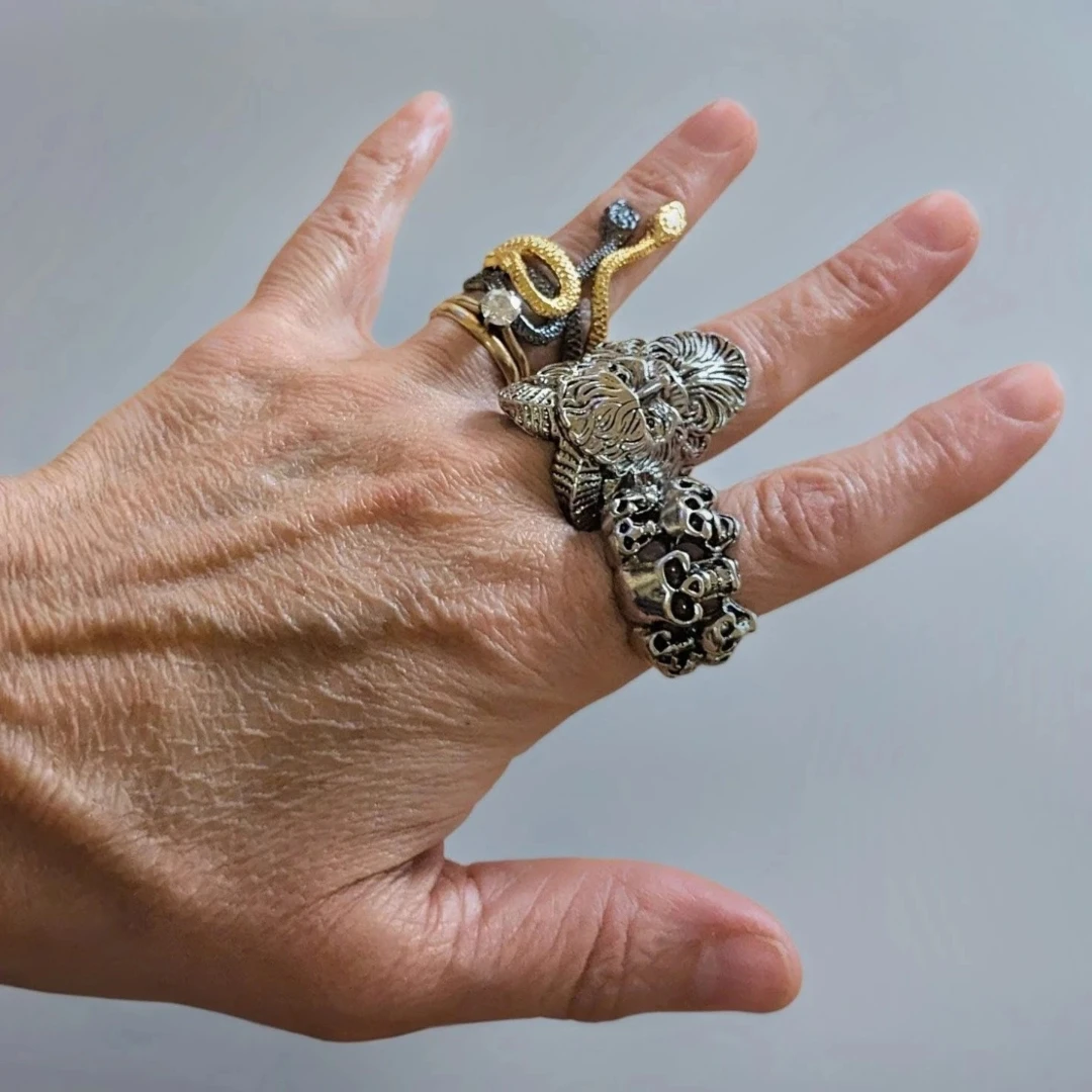 Vintage 🥕Rings Bundle Faun/Goat Head, Skulls, Snakes - photo 5