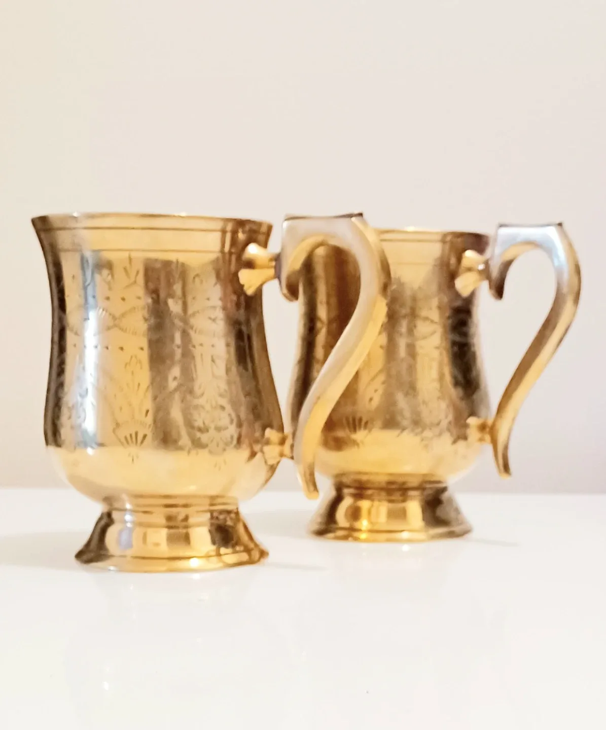 Unique Etched  Solid Brass Mug