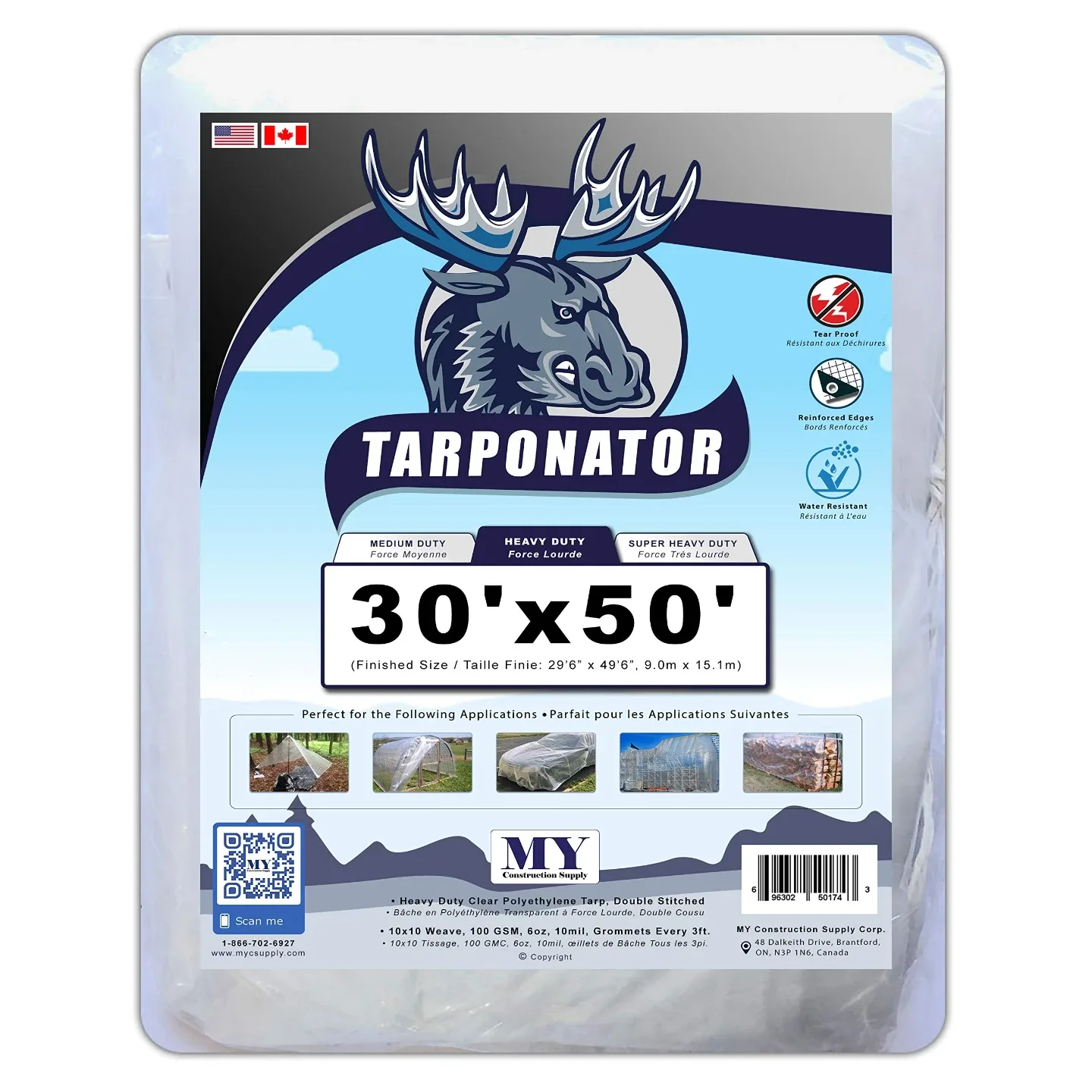 MYCS Clear Tarp – Heavy Duty – Premium Quality – 30 ft x 50 ft