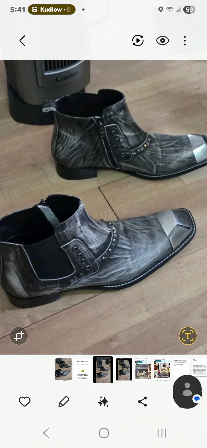 Distressed genuine leather Silver Ankle Boots