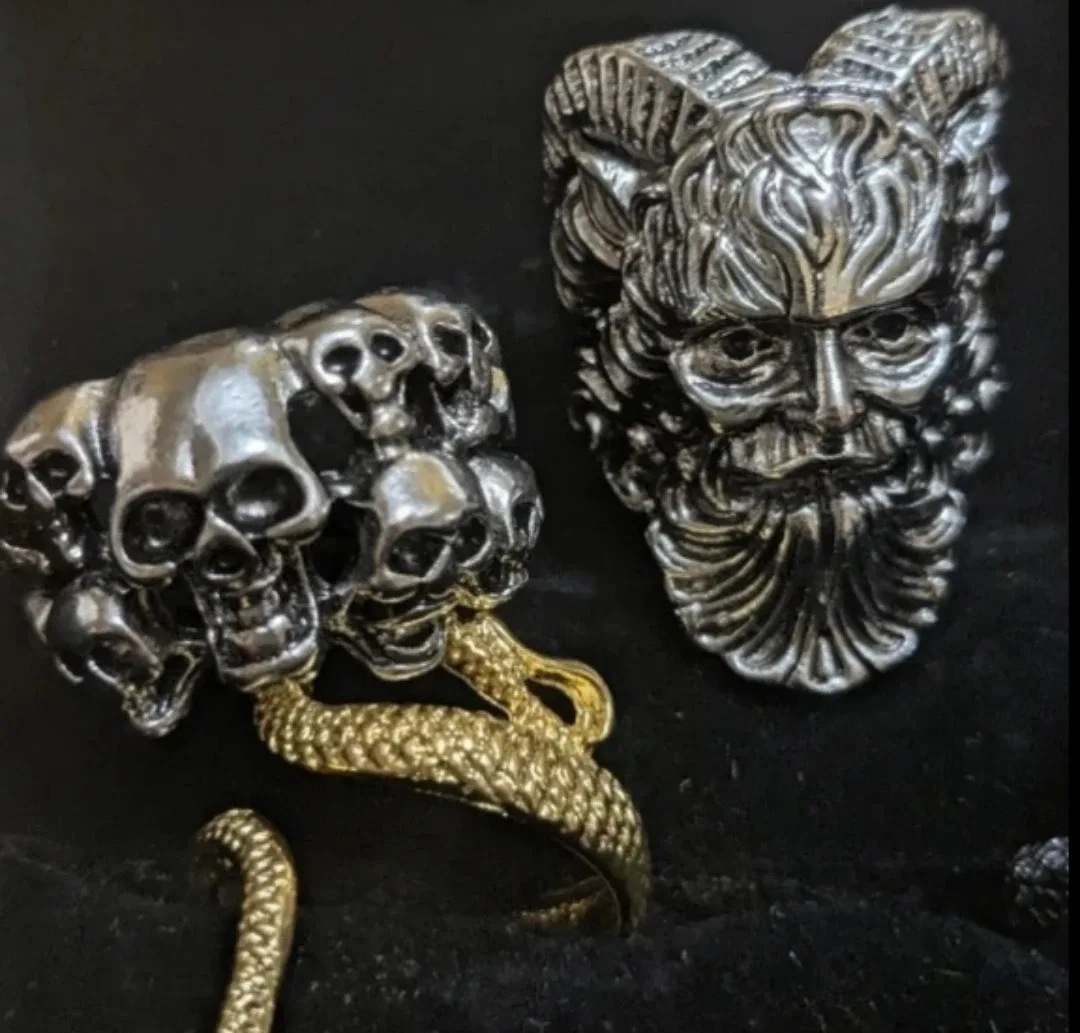 #cleanout Vintage Rings Bundle Faun/Goat Head, Skulls, Snakes image indicator(7)