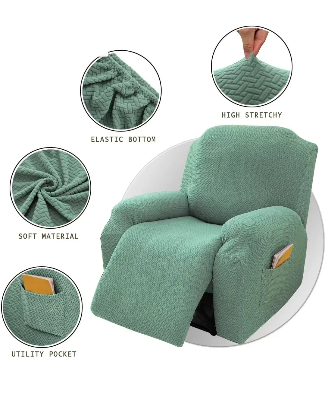 Green Stretch Recliner Chair Cover - 4 Piece Set image indicator(3)
