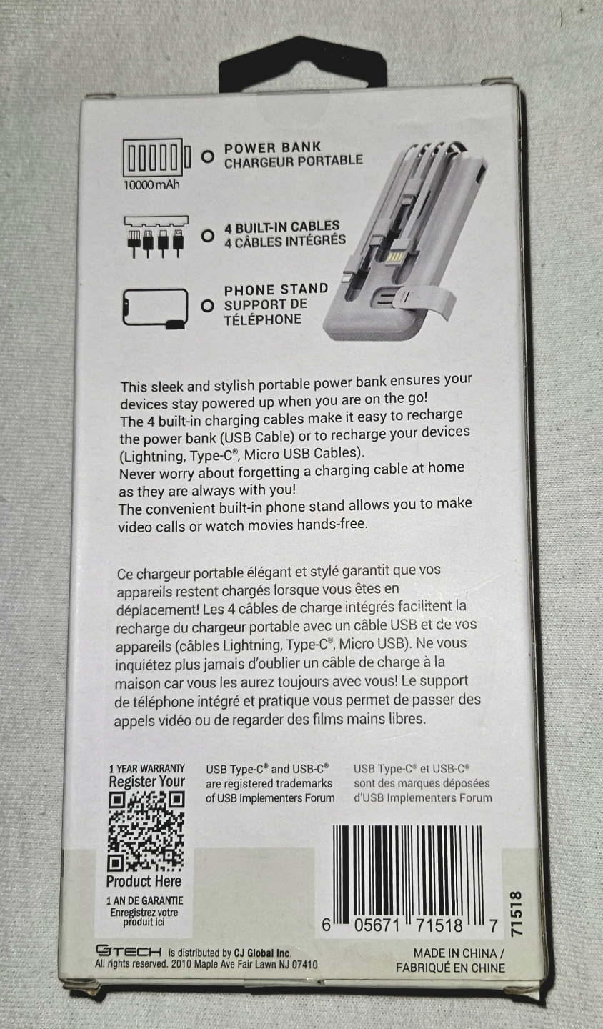 GTECH 10,000 mAh Power Bank - Built-in Cables - photo 2