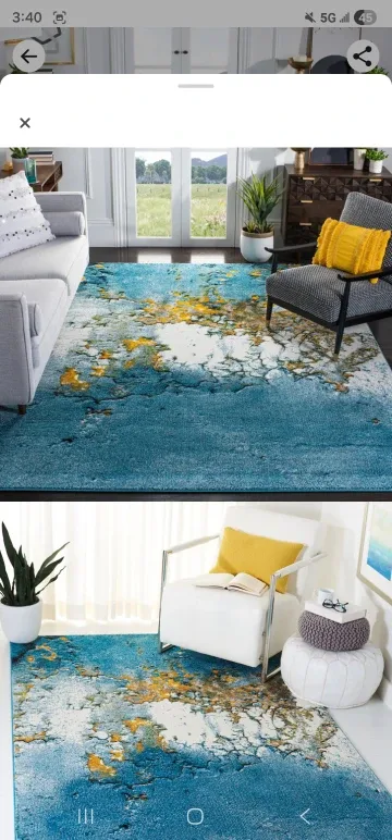 Williston Forge Jaxon Abstract Blue/Gold Area Rug 5'3"x7'6"