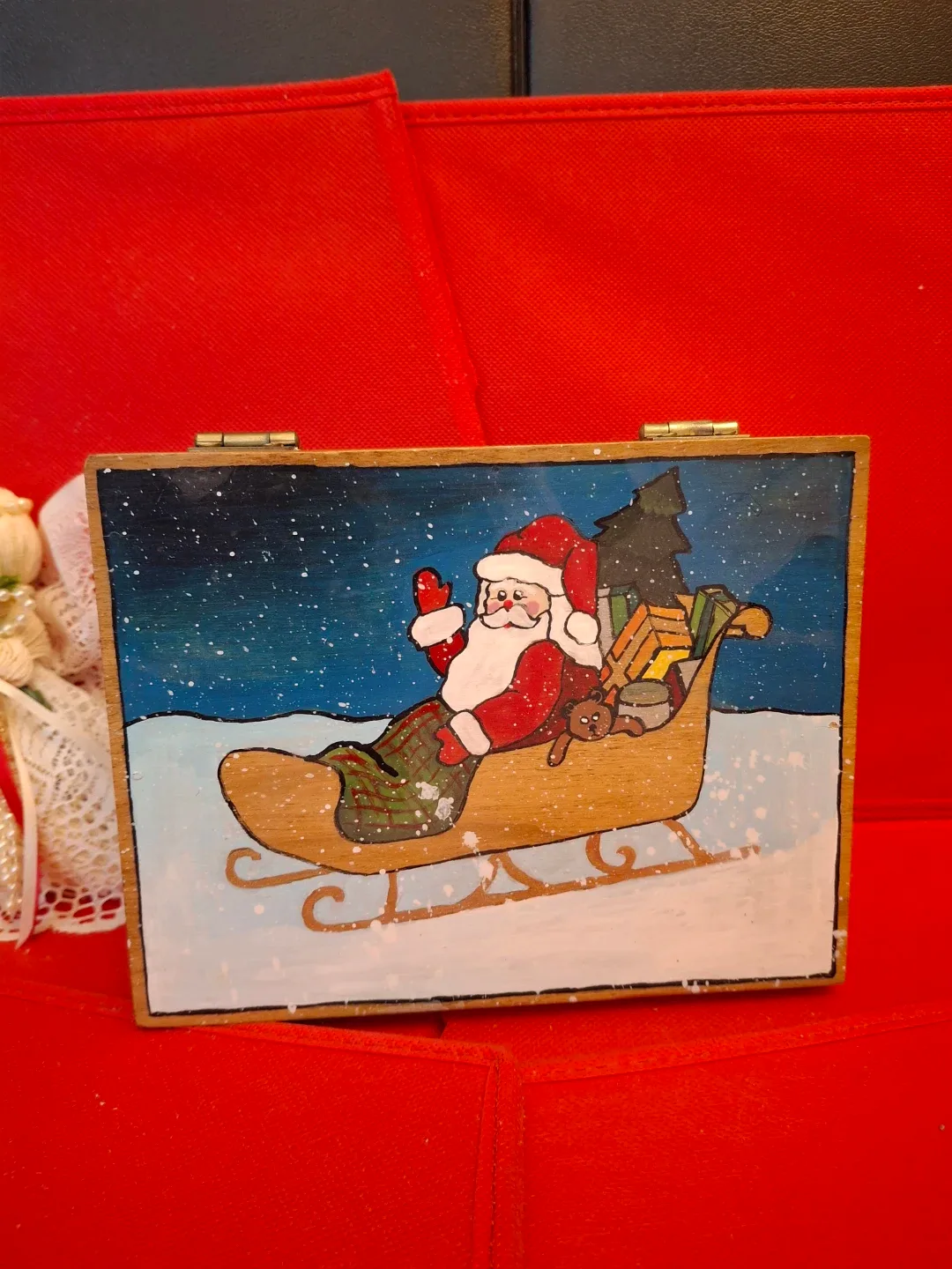 Hand-Painted Christmas Wooden Box