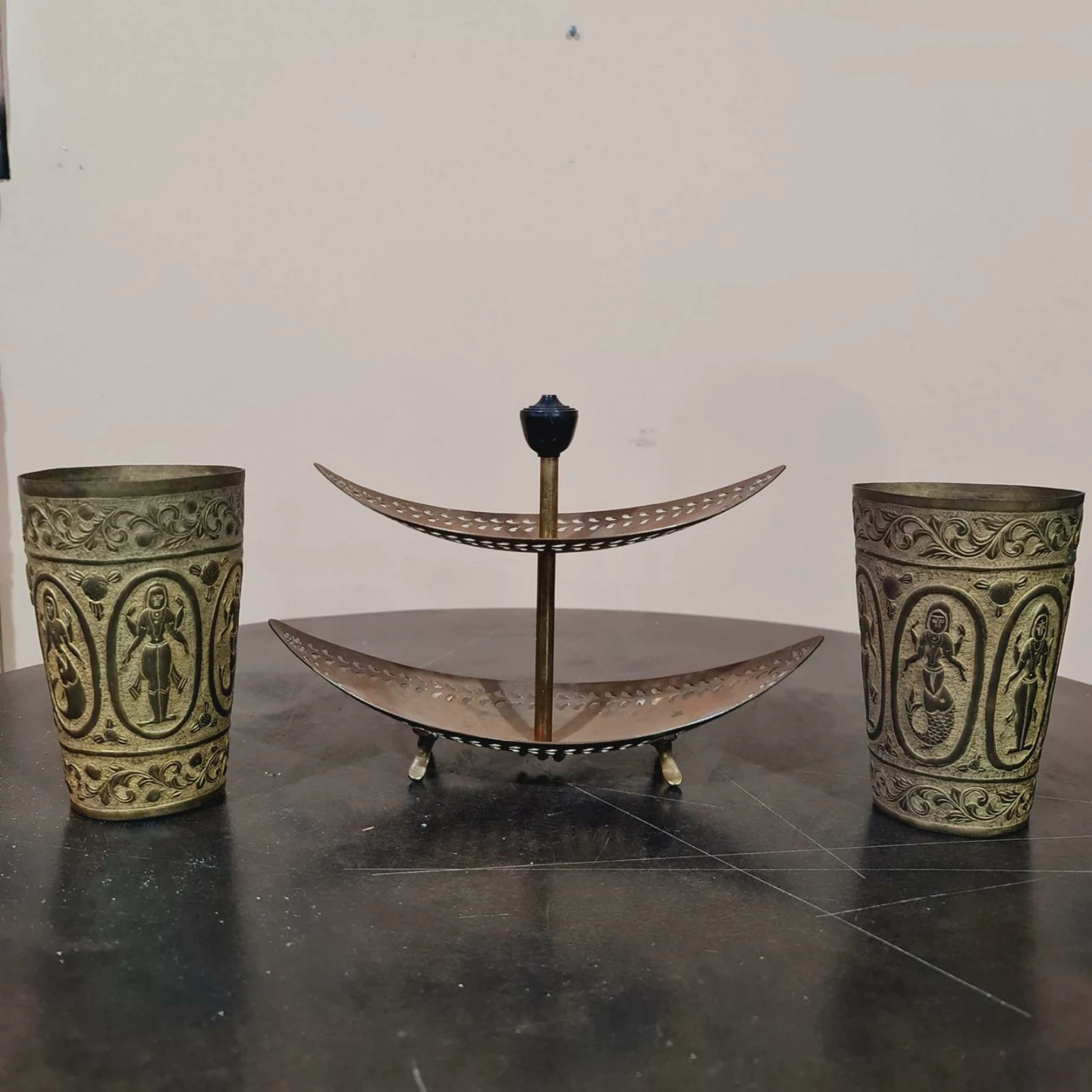 Vintage Metal Cups & Tiered Stand