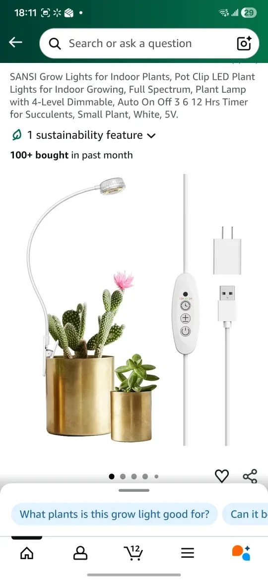 SANSI Pot Clip LED Plant Grow Light