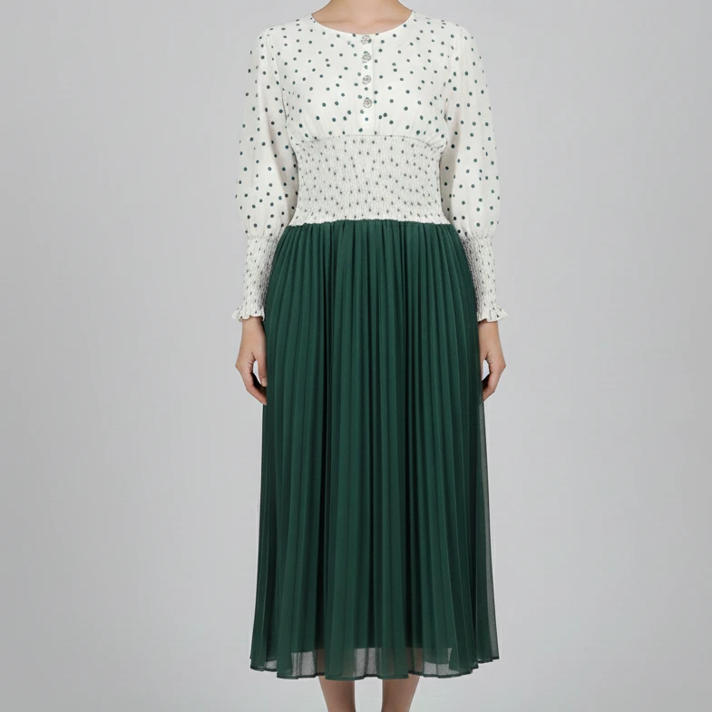 Brand New Polka Dot White & Bottle Green Dress - Size XL