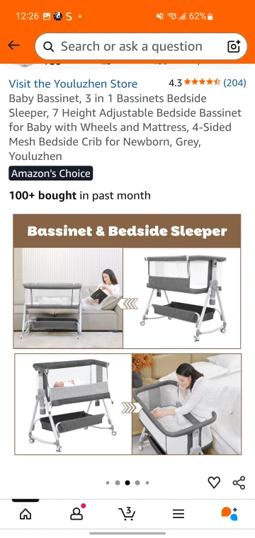 Youluzhen 3-in-1 Bassinet Bedside Sleeper - Grey - photo 4
