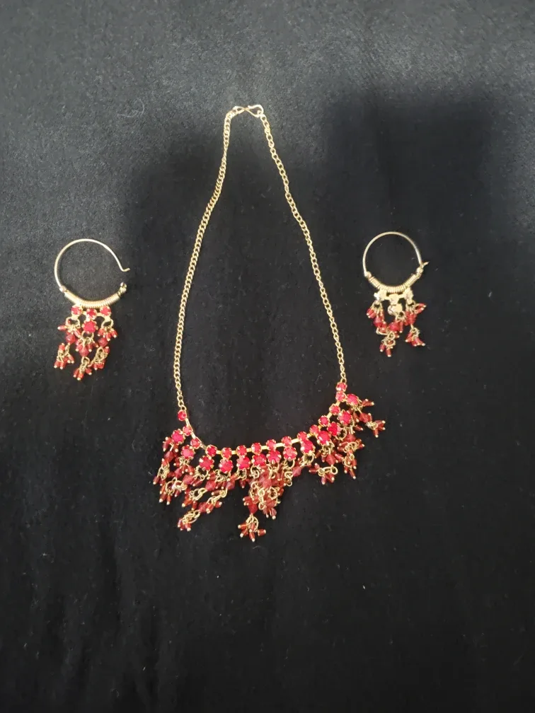 Red Stone Necklace & Earring Set