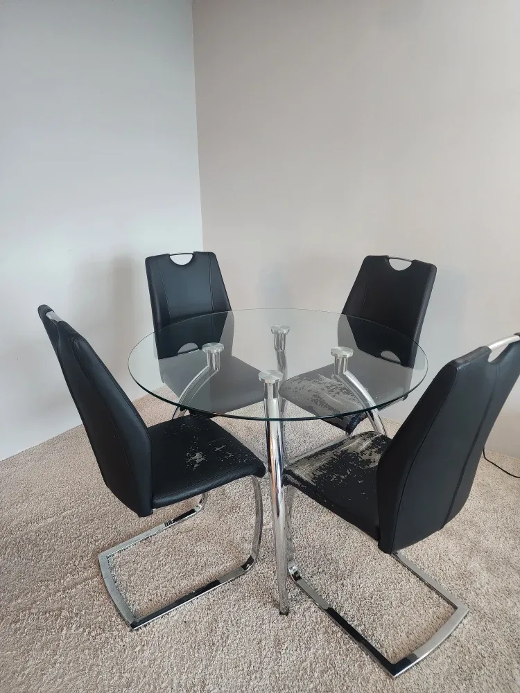 Glass top round dining table with 4 chairs image indicator(6)