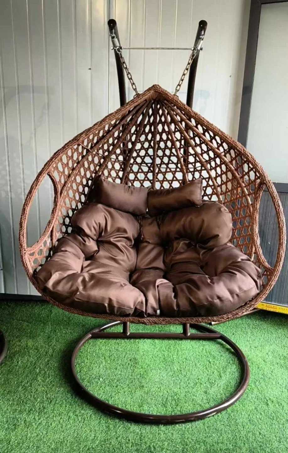 Brown Wicker Hanging Egg Chair with Cushion