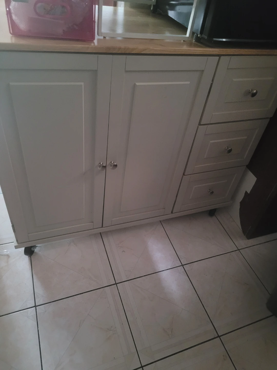 White Kitchen Island with Wood Top