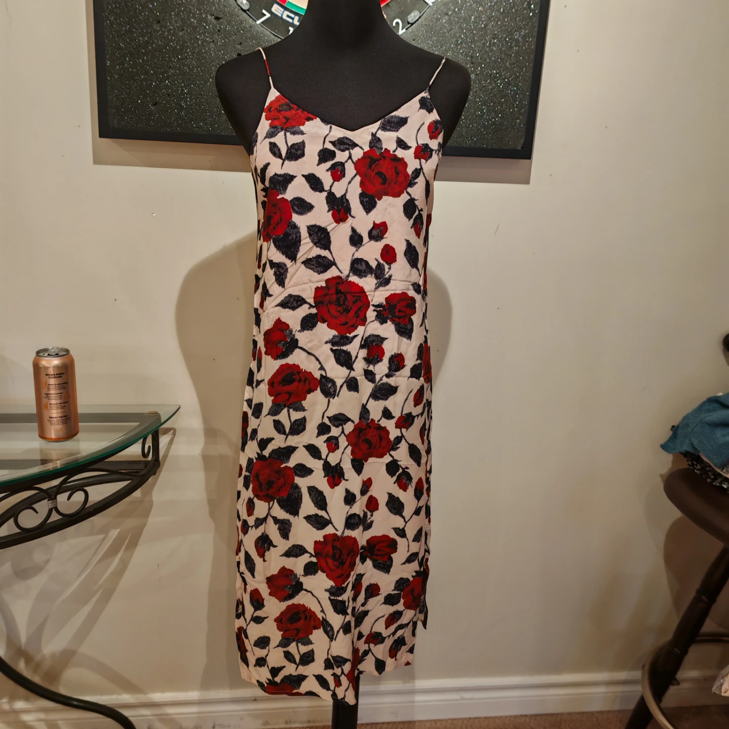 Ganni V-neck Rose Print Slip Silk Dress - photo 3