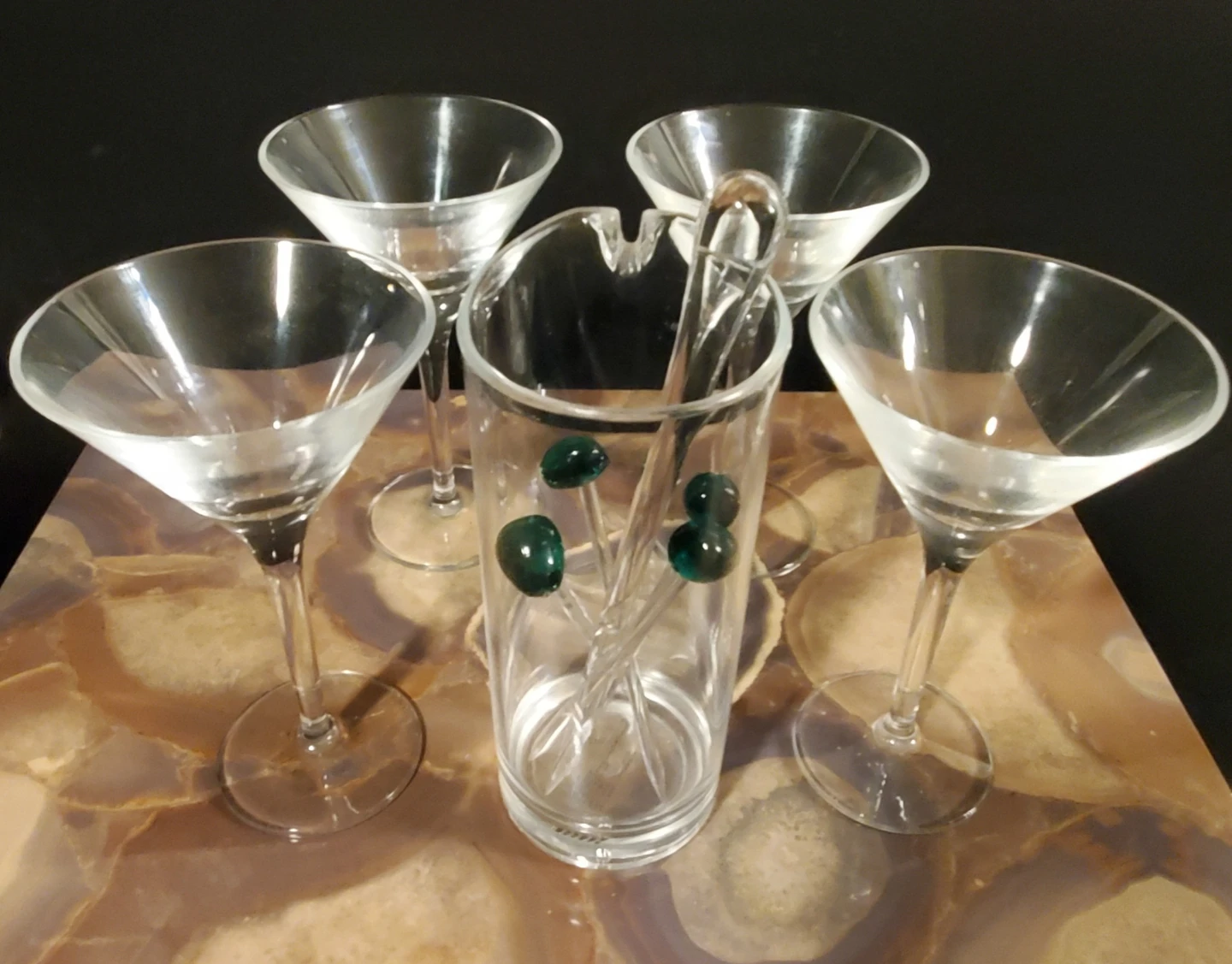 Plastic Martini Glasses w/Small Pitcher & Olive Picks