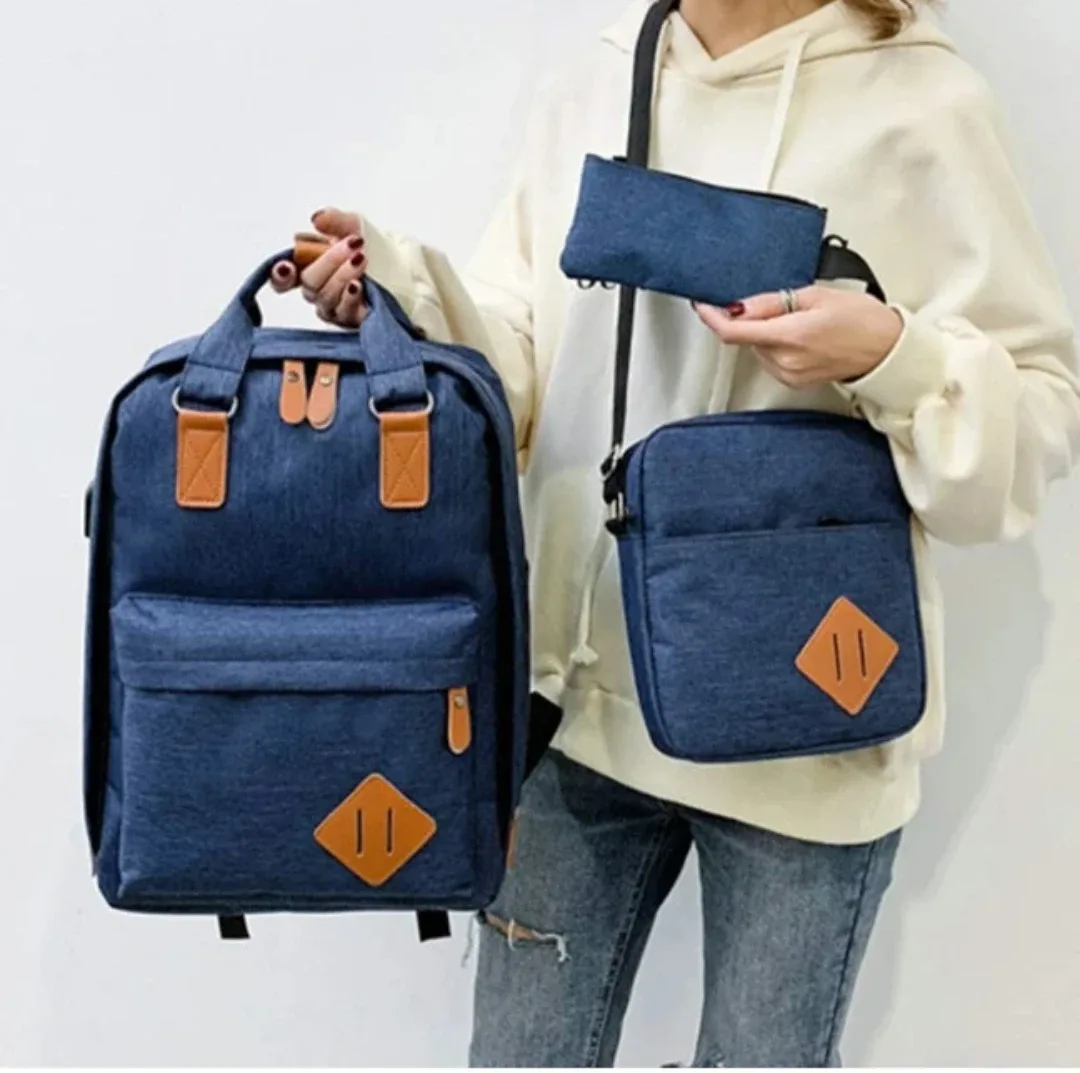 (NEW) Blue Canvas 3-Piece Backpack Set #Cleanout image indicator(4)