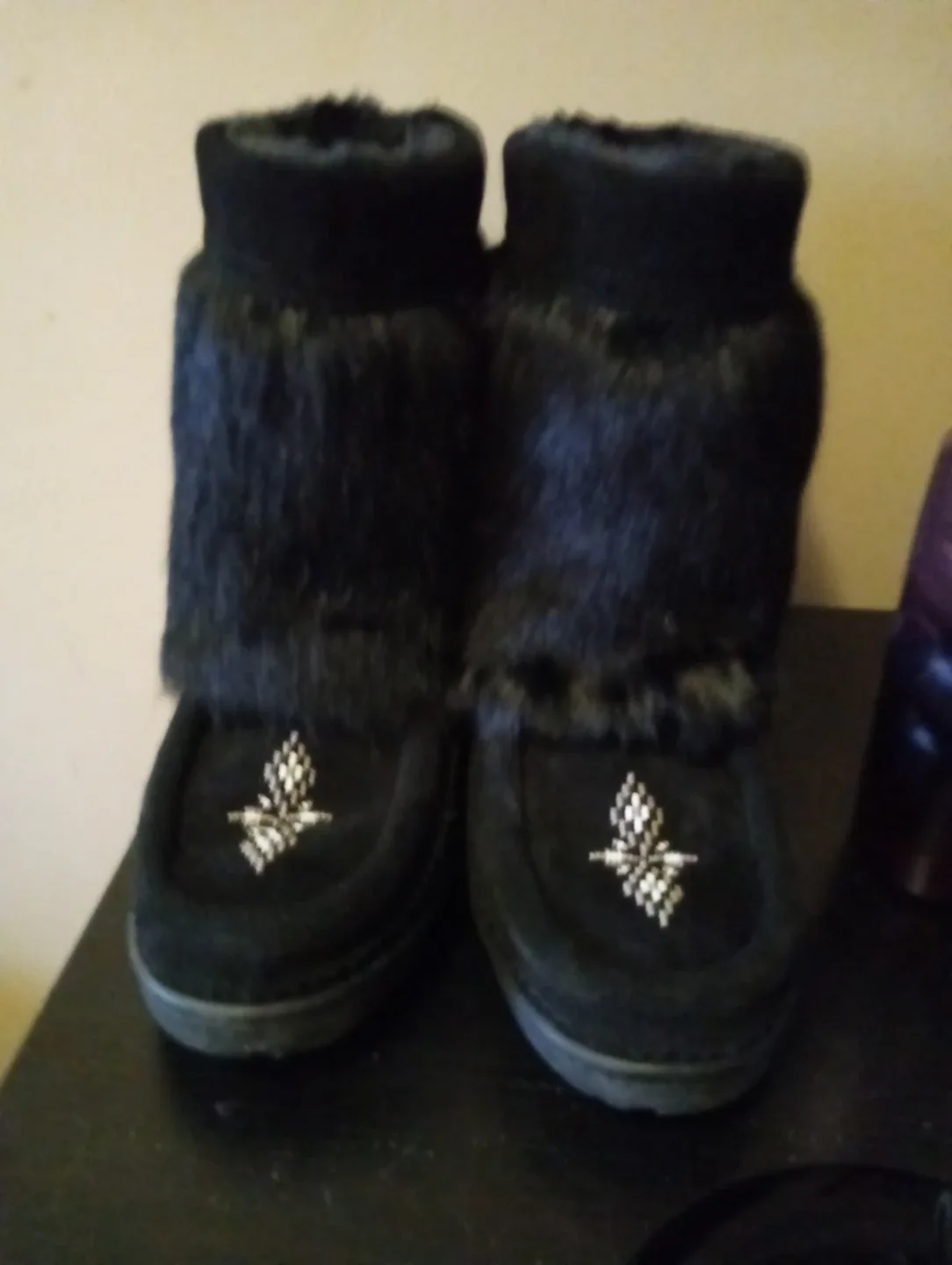 Moccasin Boots - Black, Size 8