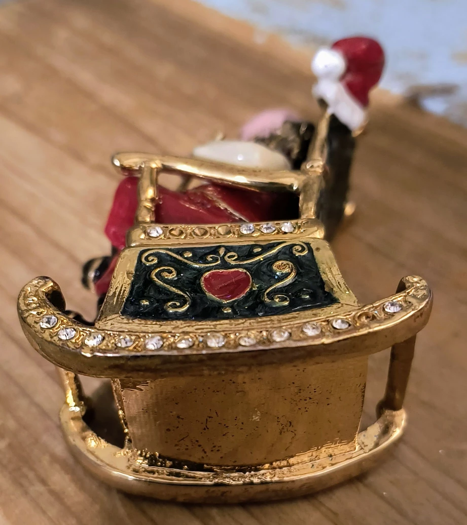 Jeweled Enameled Pewter Santa Claus Hinged Trinket Jewellry Box - photo 4