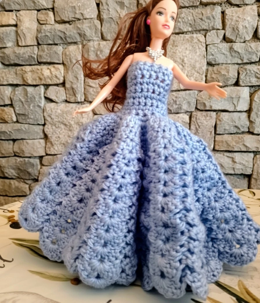Handmade Crocheted Blue Dress for Barbie Doll