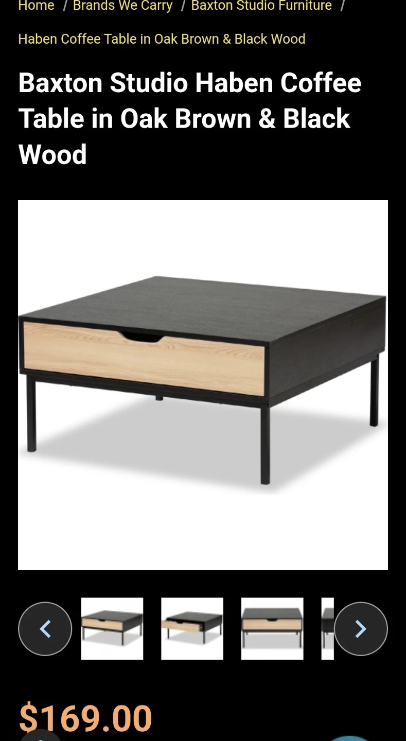 Baxton Studio Haben Coffee Table - Black/Oak Brown