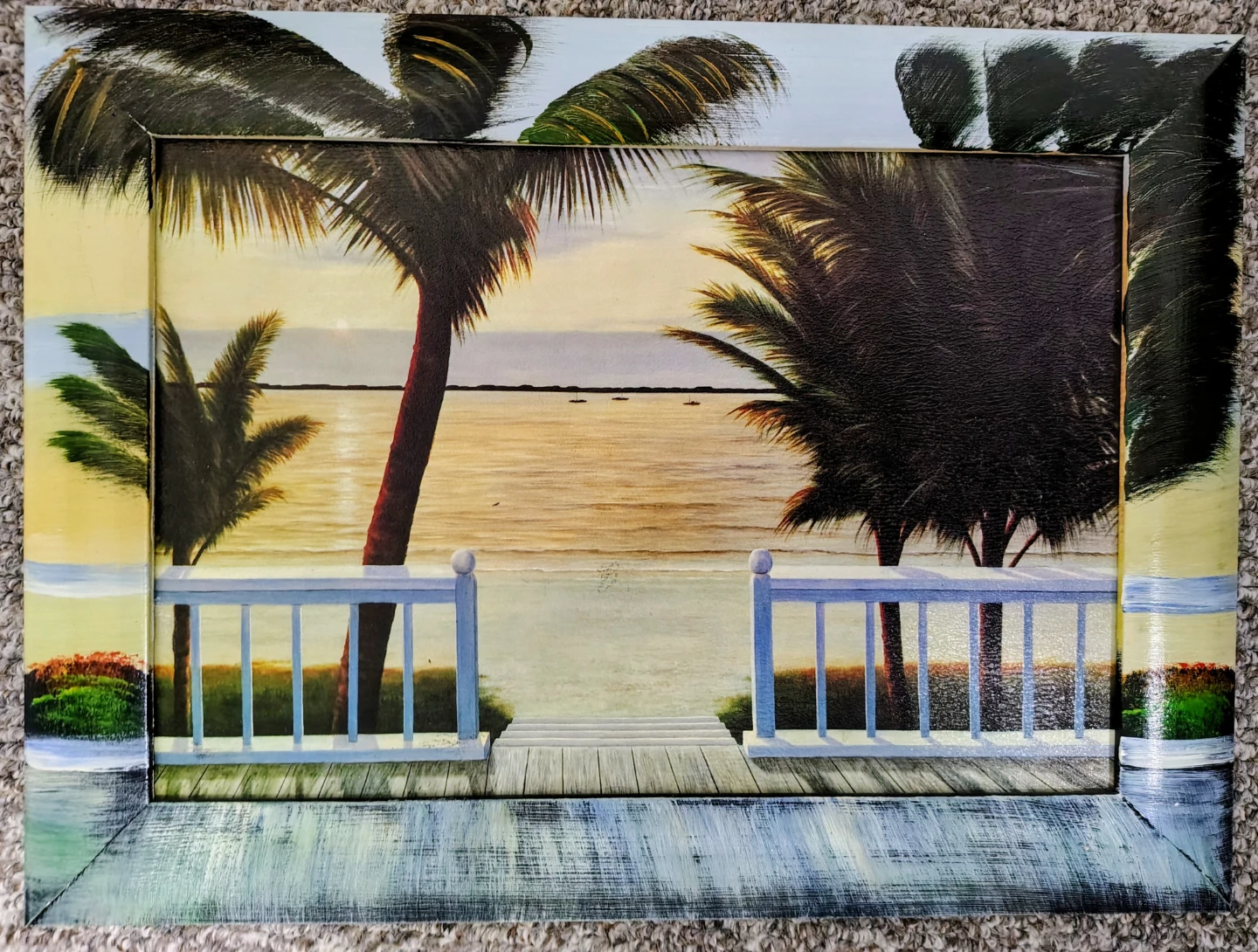 Framed Palm Tree Beach Painting