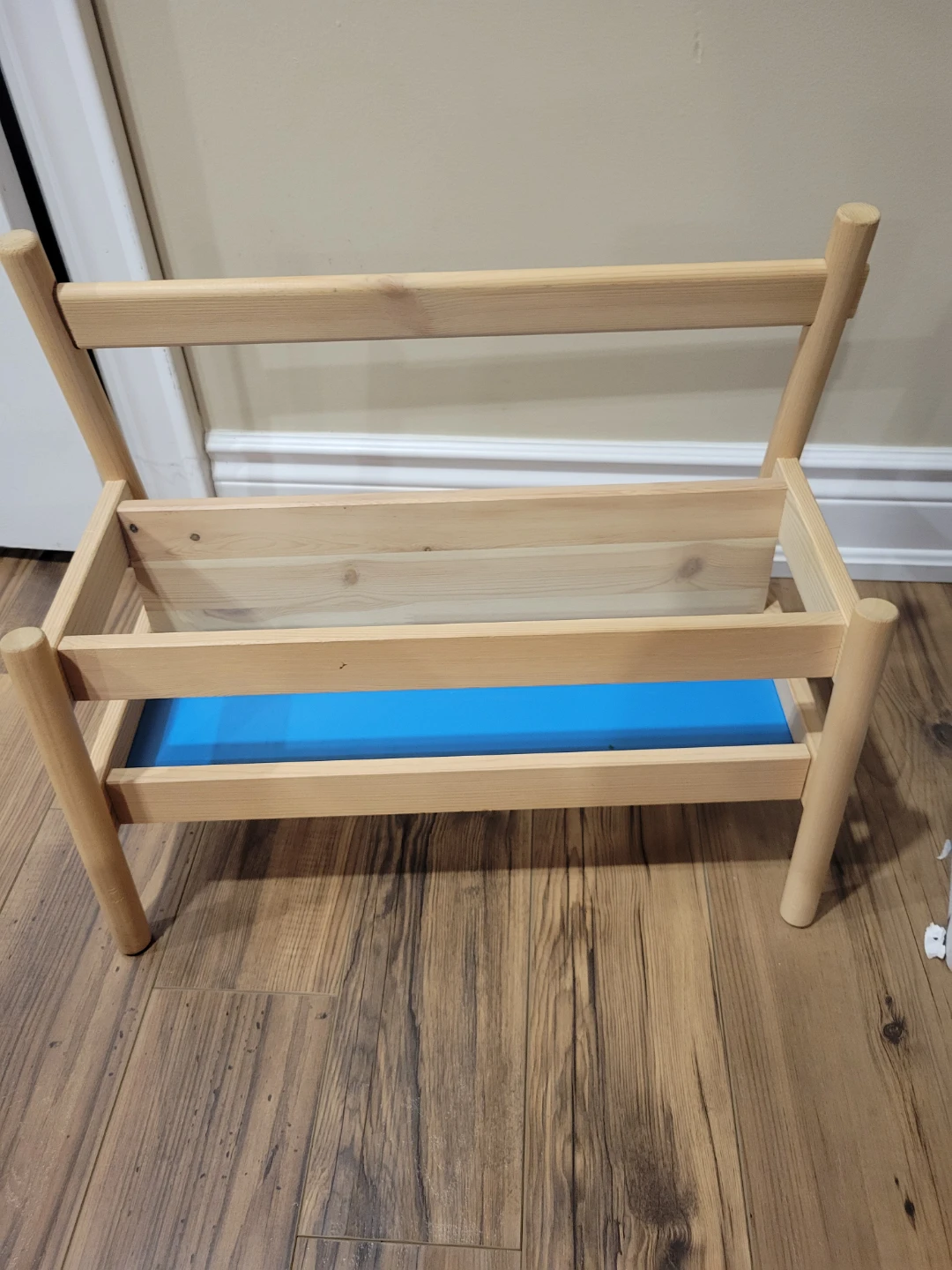 Wooden Toy book Shelf with Blue Base