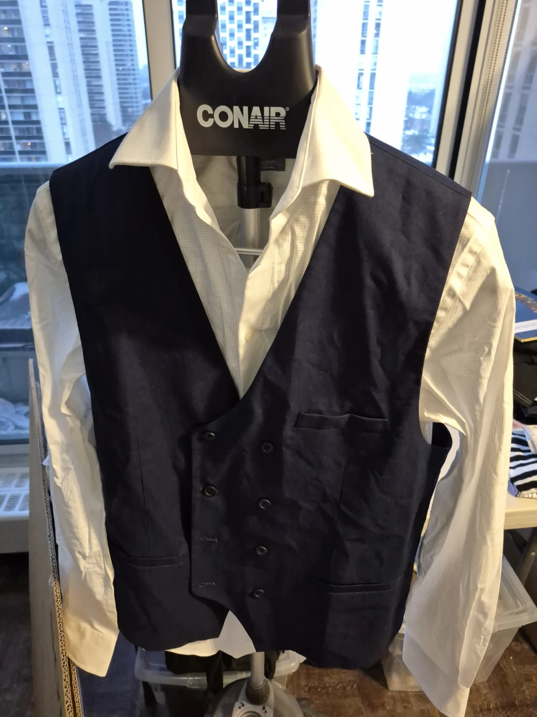 Men's 3 pieces Navy Blue Suit (Jacket, Vest, Pants) - photo 2