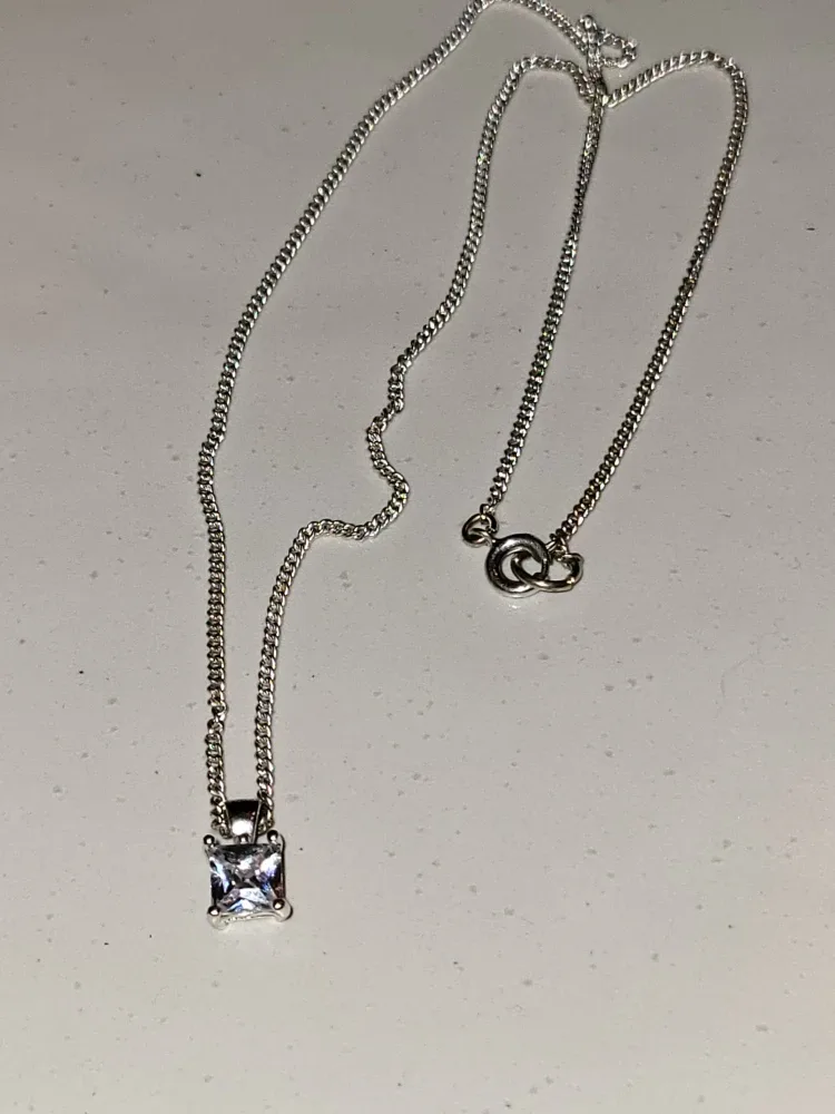 Silver Necklace with Square Cubic Zirconia Pendant image indicator(2)