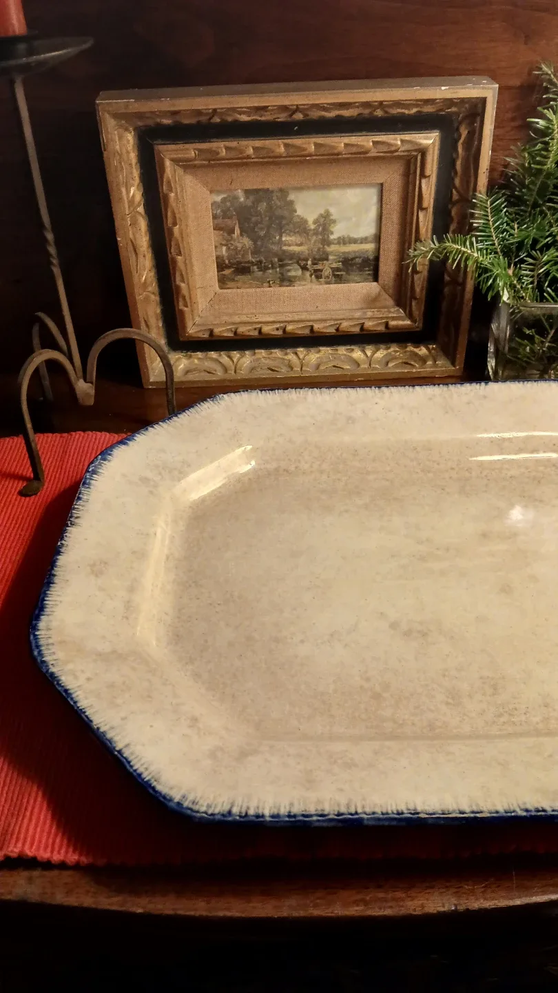 Antique Platter Blue Feather Edge Pattern