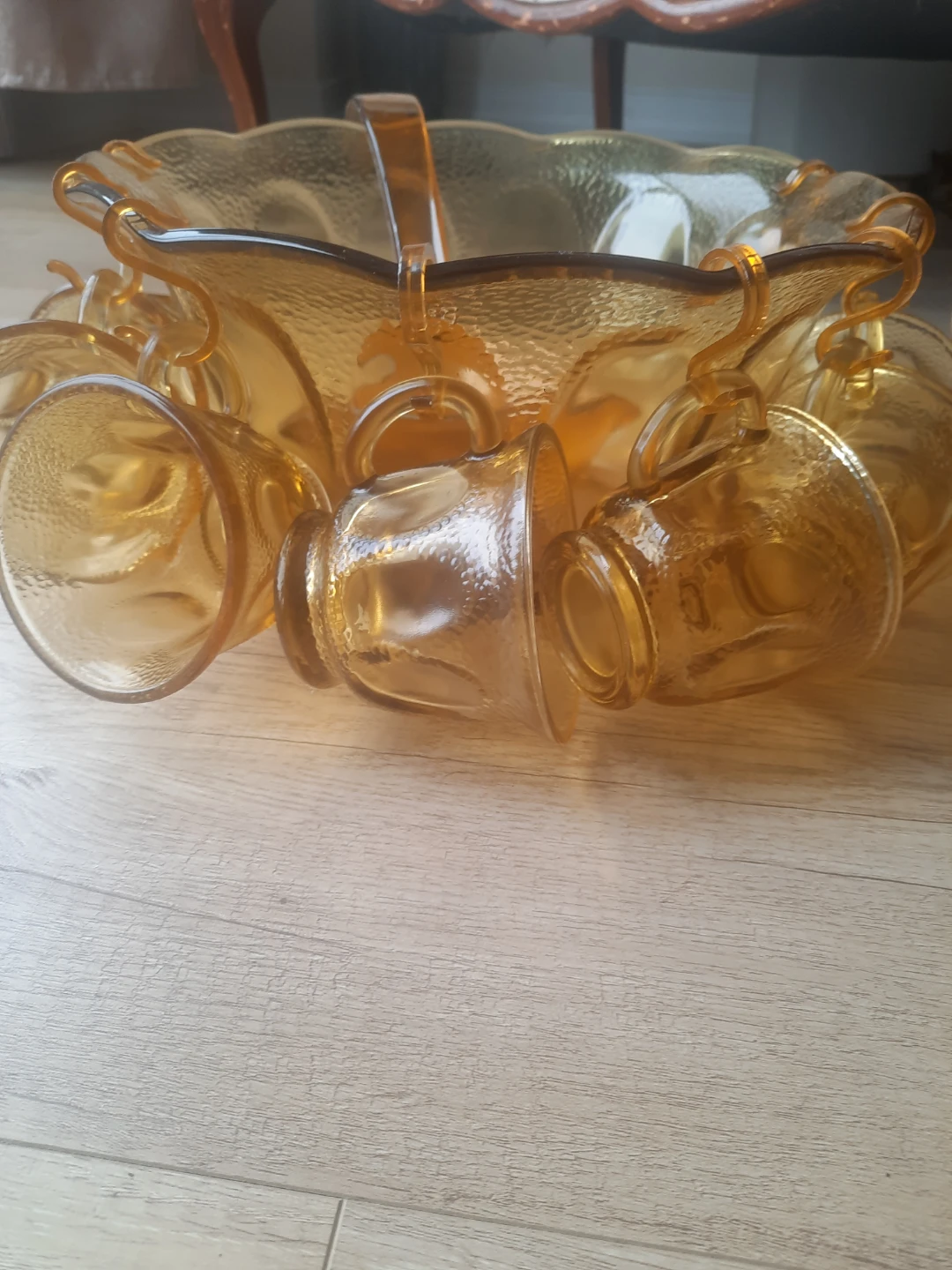 Vintage Amber Glass Punch Bowl Set - photo 3
