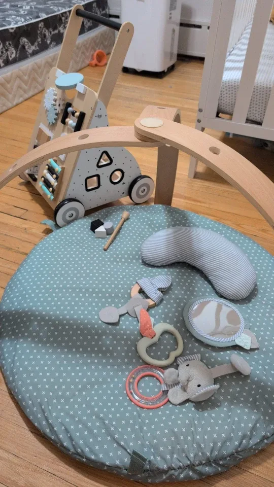 Wooden Baby Walker and Ingenuity cozy gym