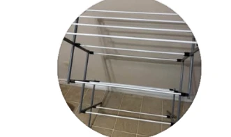 Accordion clothing rack disassembled for easy transport