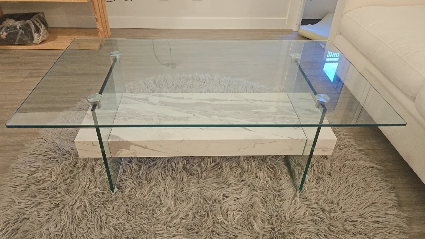 Glass Coffee Table with Marble Base