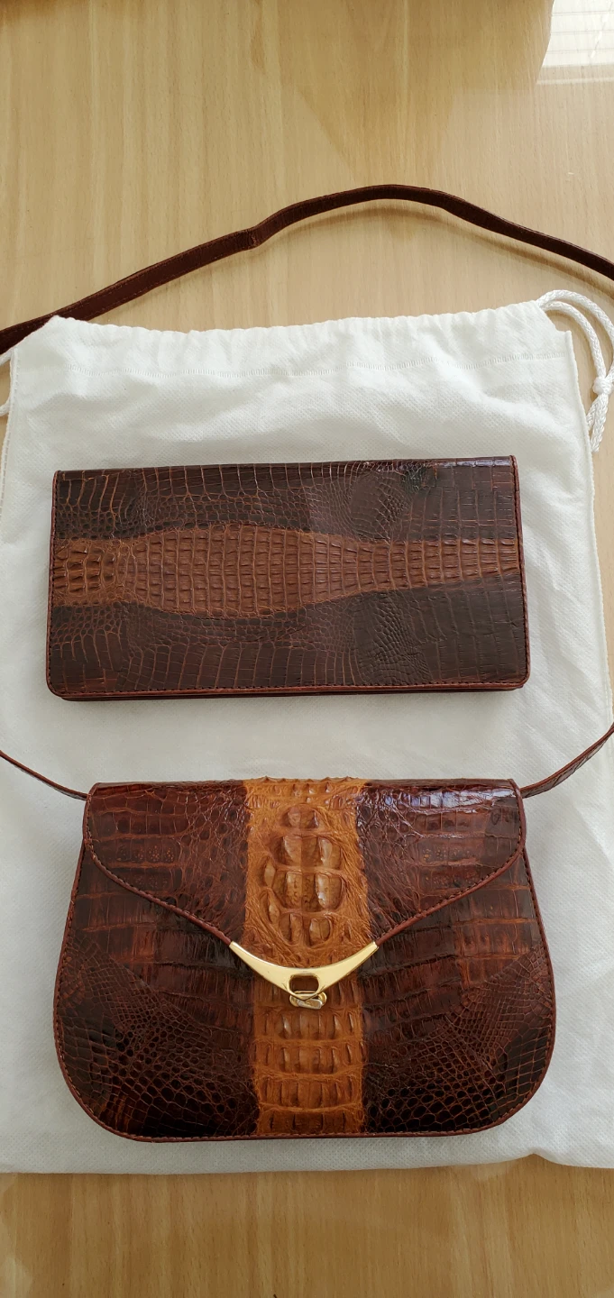 Genuine Brown Alligator Leather Shoulder Bag