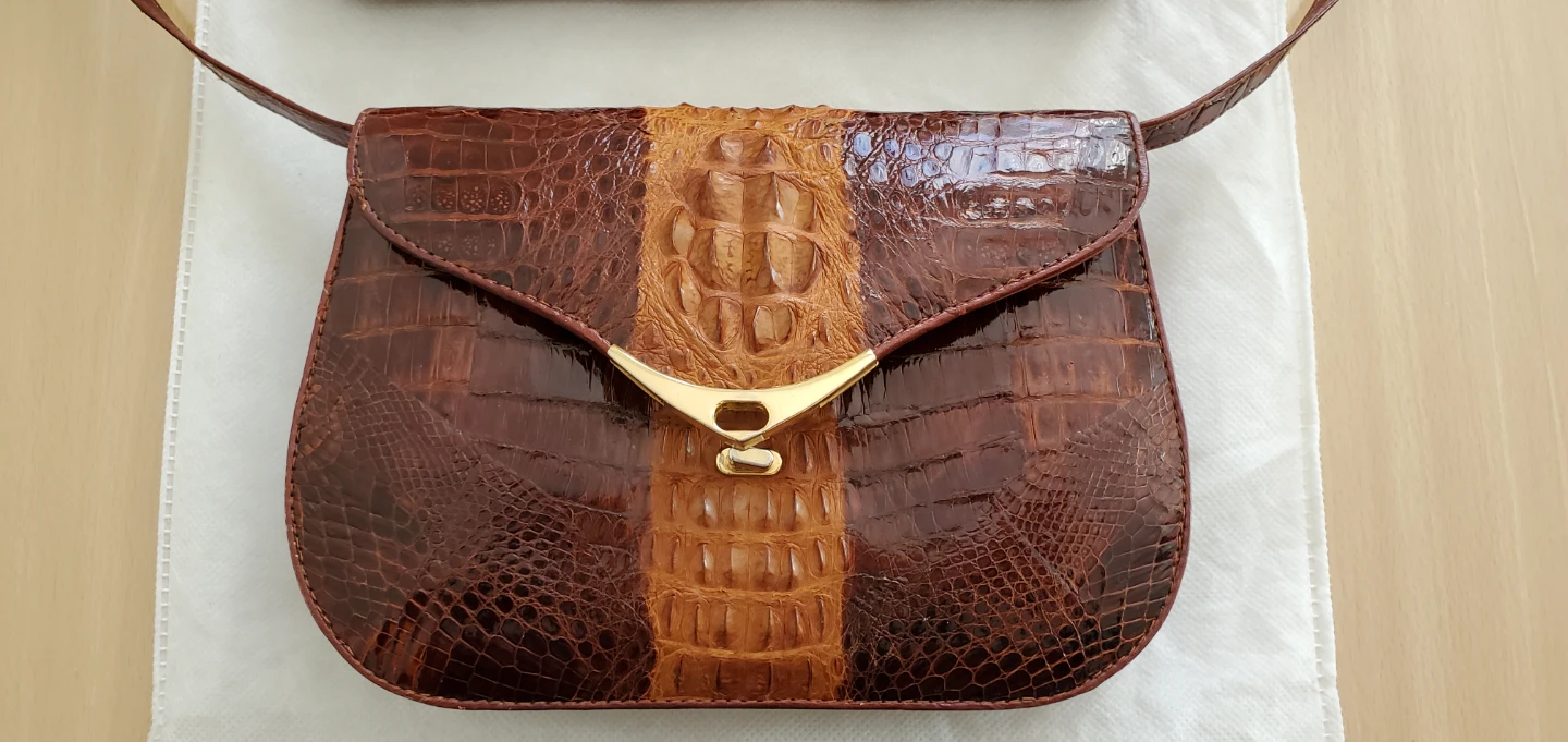 Genuine Brown Alligator Leather Shoulder Bag - photo 2