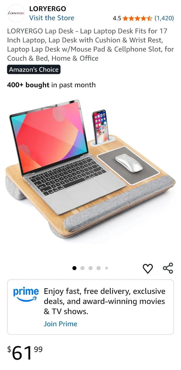 LORYERGO Lap Desk - Fits 17 Inch Laptop