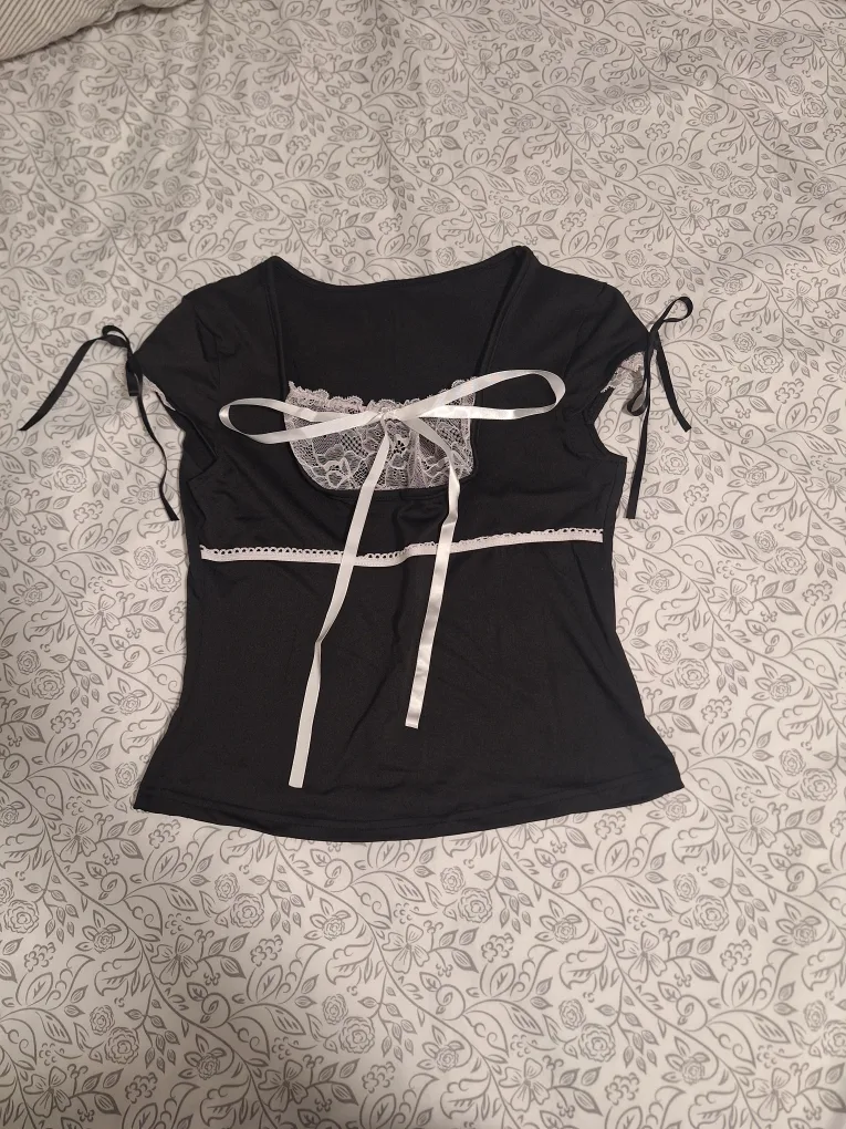 Black Top with Lace Detail