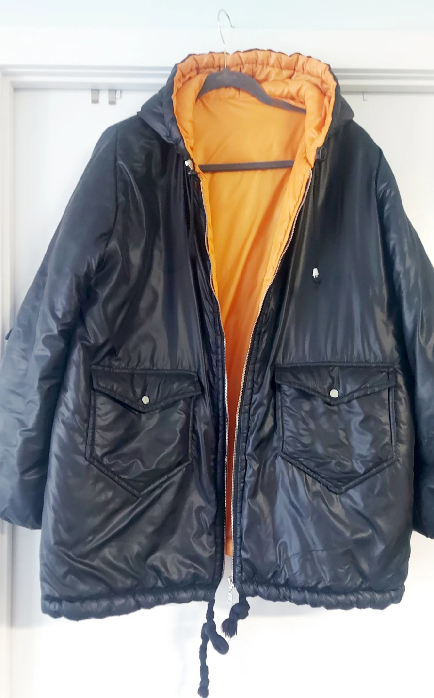 Reversible Fashion Puffer Jacket - Orange & Black 2xl