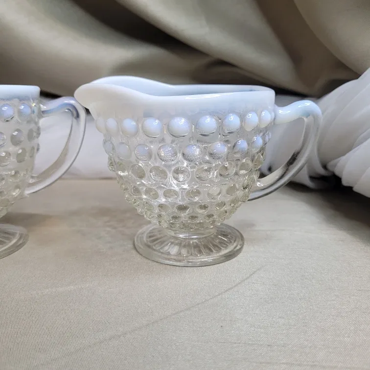 Vintage Anchor Hocking Moonstone Hobnail Cream and Sugar Set image indicator(4)