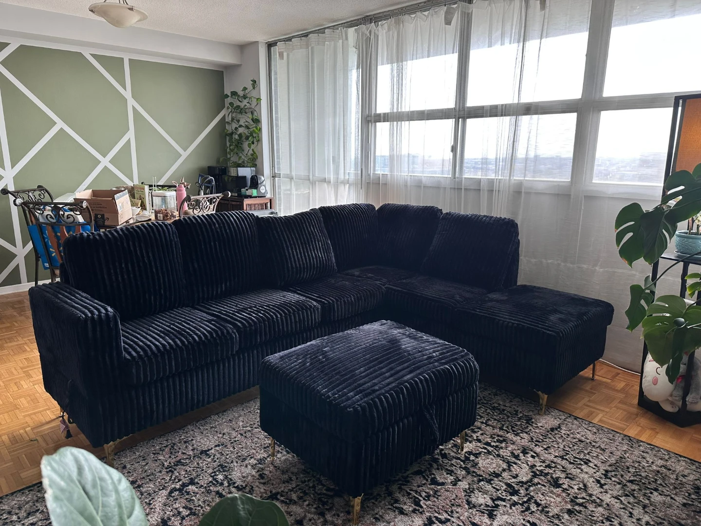 Navy 7 seater Corduroy Sectional Sofa with Ottoman - photo 4