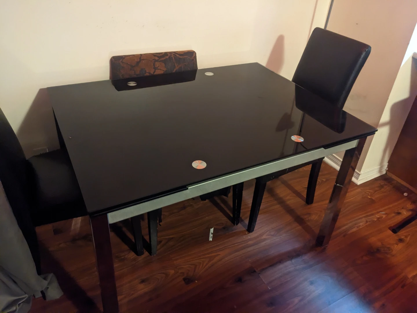 Black Glass Dining Table with 2 Chairs
