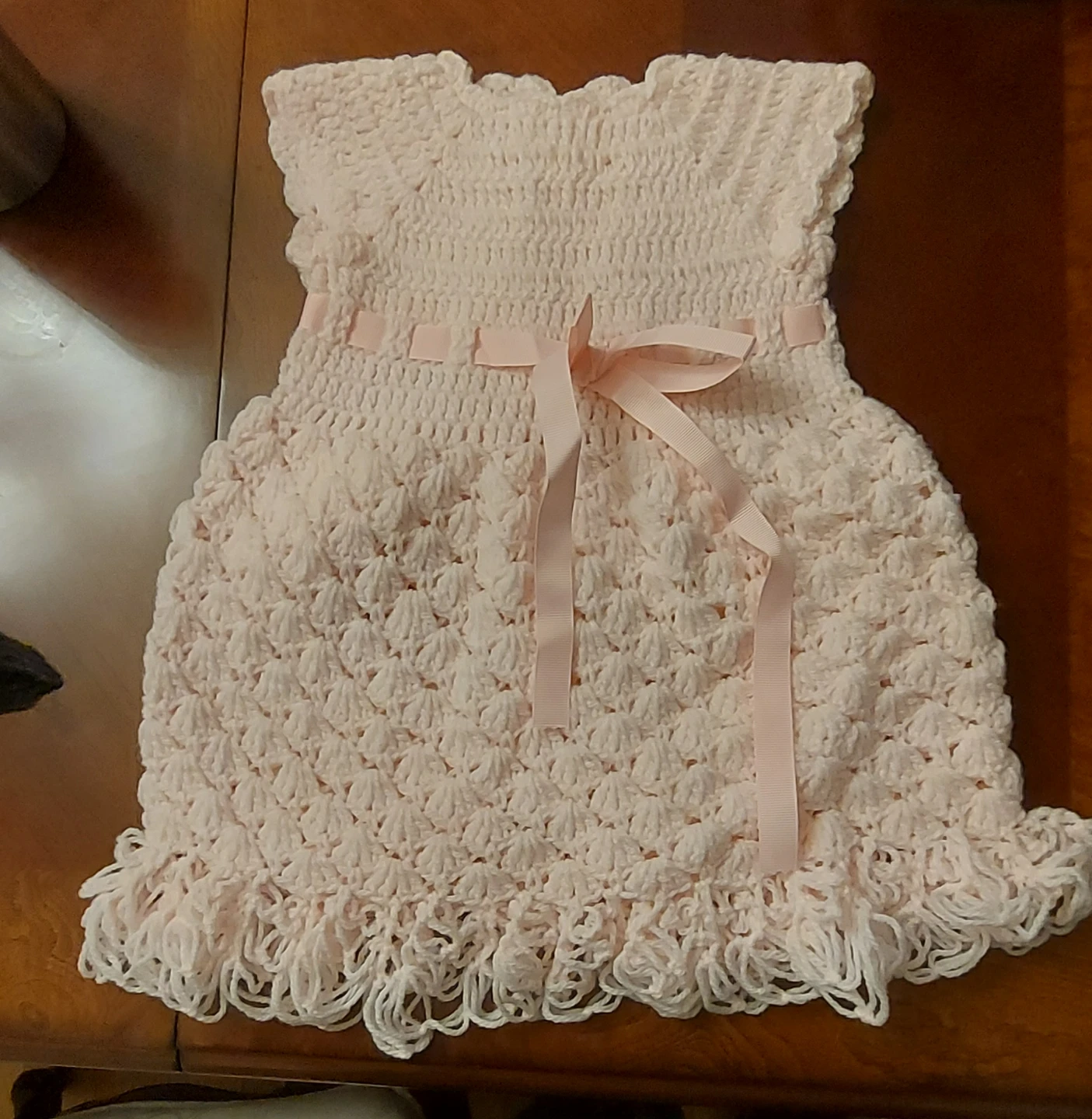 Handmade Crocheted Baby Dress - Pink